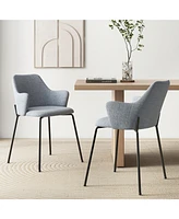 Gymax Dining Chairs Set of 2 w/ Curved Backrest Wide Seat & Armrests Durable Frame Gray