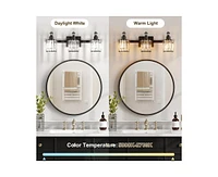 gaomon Bathroom Vanity Light Fixtures Modern Crystal Vanity Light Fixtures Over Mirror;3 Light Modern Crystal Wall Lighting with Square Shade Black