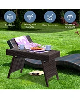 Inolait Folding Pe Rattan Side Coffee Table Patio Garden Furniture
