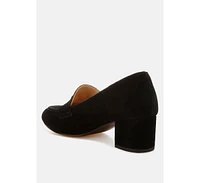 Rag & Co Astra Block Heel Suede Loafers