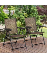 Sugift 4 Pieces Folding Dining Chairs with Steel Armrests and Sling Back