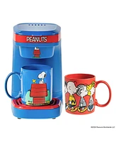 Uncanny Brands Peanuts Single Cup Coffee Maker Gift Set with 2 Mugs - Kitchen Appliance