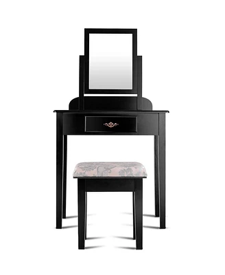 Sugift Vanity Dressing Table Stool Set with Large Makeup Mirror