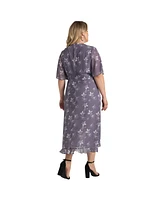 Standards & Practices Plus Lavender Flutter Sleeve Ruffle Hem Wrap Dress Maxi Length