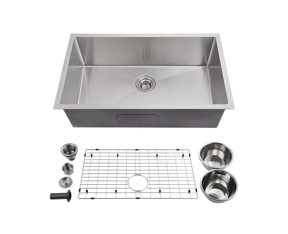 gaomon 30 Inch Kitchen Sink for Single Bowl,Undermount Kitchen Sink Stainless Steel Sink 16 Gauge Kitchen Sinks with Accessories, Easy Drain