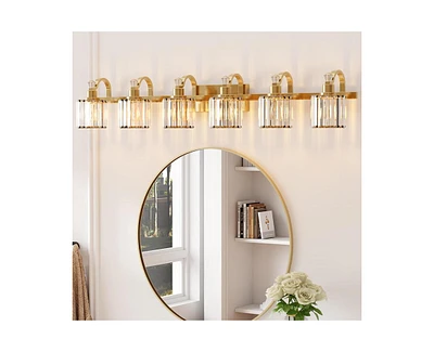 gaomon Crystal Gold Bathroom Vanity Light 6 Light Modern Bathroom Vanity Light Fixtures Over Mirror Modern Crystal Vanity Lighting