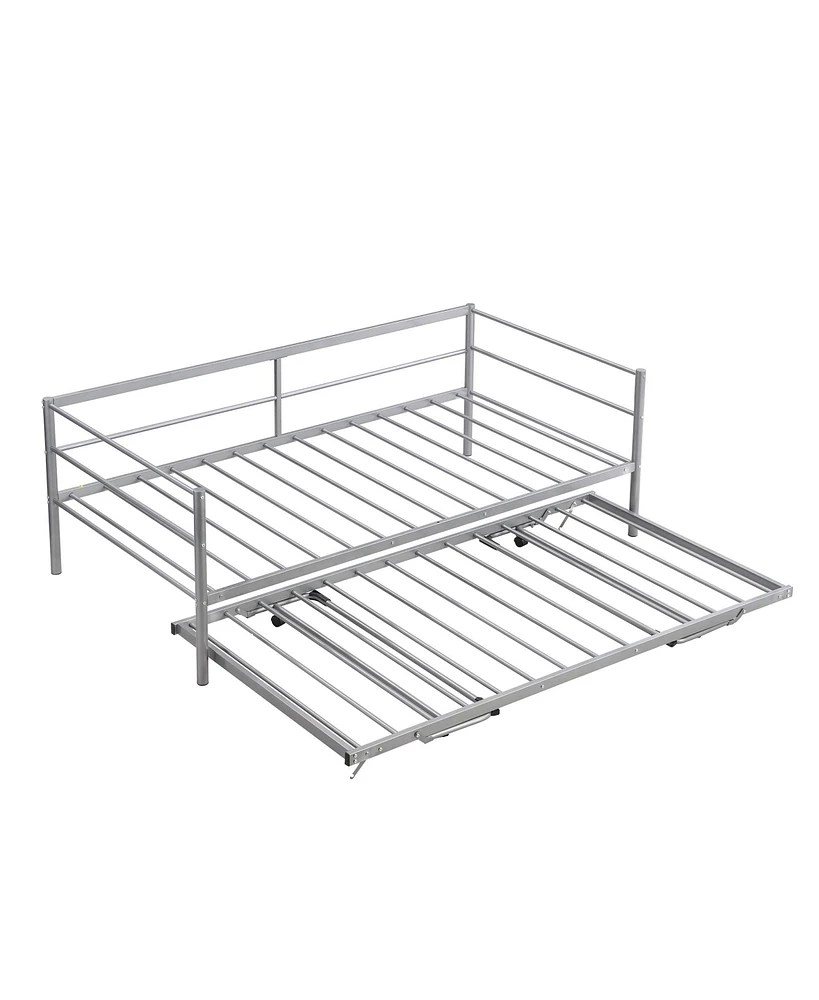 Slickblue Twin Size Metal Daybed with Adjustable Trundle for Versatile Guest Room or Kids' Room
