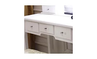 Slickblue White Dressing Table with Light Bulb Single Mirror and 5 Drawers for Makeup and Storage