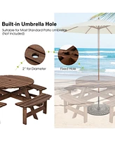 Sugift Patio 8 Seat Wood Picnic Dining Seat Bench Set