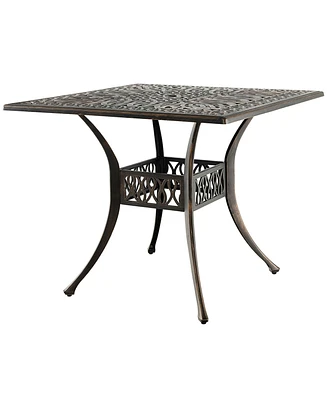 Sugift 35.4 Inch Aluminum Patio Square Dining Table with Umbrella Hole