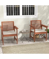 Sugift Set of 2 Patio Solid Wood Dining Chairs with Cushions and Slatted Seat