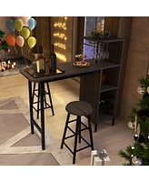 Sugift 3 Piece Bar Table and Chairs Set with 6-Bottle Wine Rack