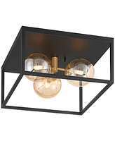 Possini Euro Design Garvin 14 1/2" Modern Flush-Mount Ceiling Light Fixture Kitchen Foyer Hallway 3-Light Led Dimmable Black Glass Metal Bedroom Bathr