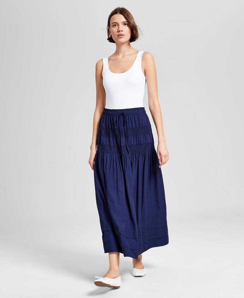 And Now This Women's Tie-Waist Lace-Inset Maxi Skirt, Regular & Petites, Created for Macy's