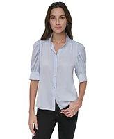 Dkny Jeans Petite Cotton Puff-Sleeve Button-Front Shirt