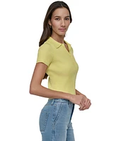 Dkny Jeans Petite Short-Sleeve Ribbed Polo Shirt