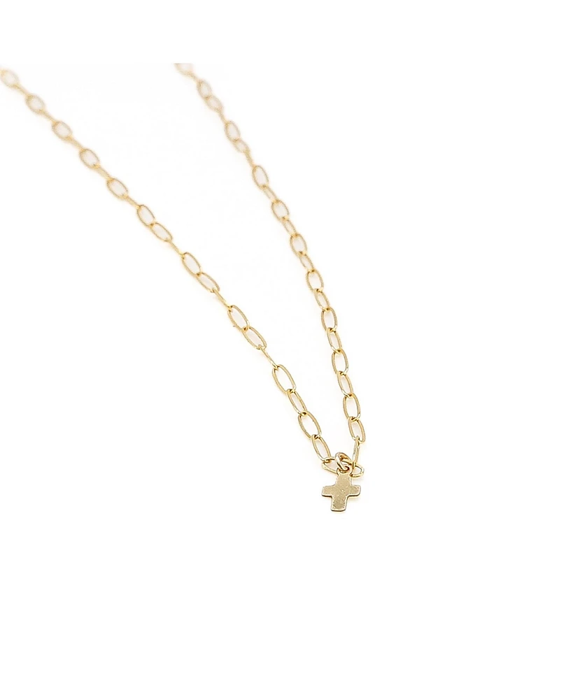 Bowood Lane Non-Tarnishing Gold Filled Paperclip Chain With Gold Cross Charm Necklace