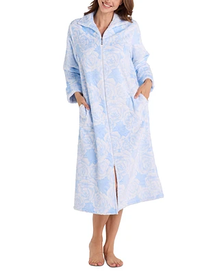 Miss Elaine Women's Floral Fleece Zip-Front Robe