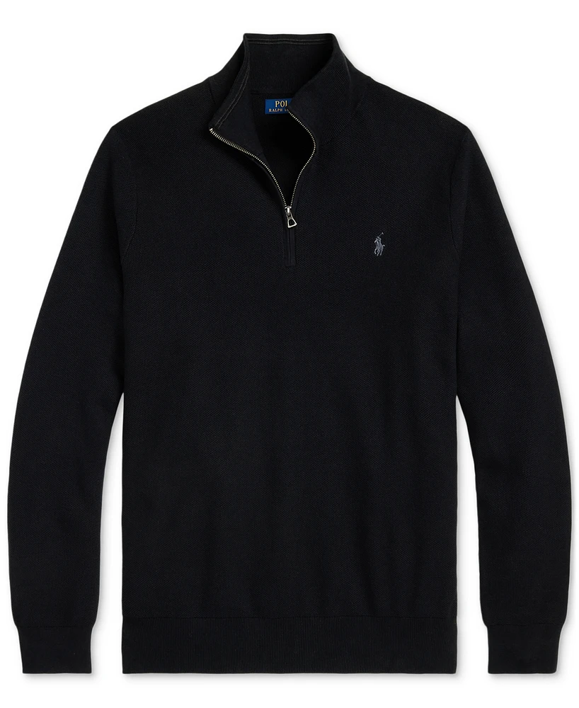 Polo Ralph Lauren Men's Big & Tall Mesh-Knit Cotton Quarter-Zip Sweater
