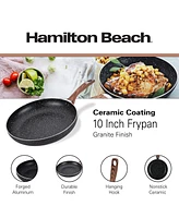 Hamilton Beach Fry Pan 10-Inch, Nonstick with Marble Coating, Wood like Soft Touch Handle, Non-Stick Granite Fry Pan Egg Pan Omelet Pans, Stone Cookwa