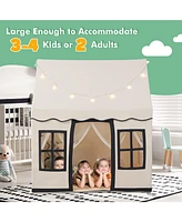 Gouun Toddler Large Playhouse with Star String Lights-Beige