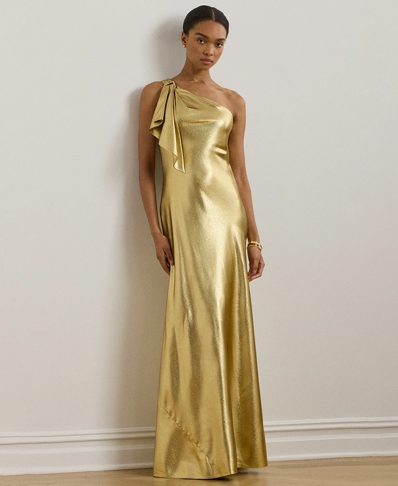 Lauren Ralph Women's Metallic Charmeuse One-Shoulder Gown