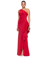 Xscape Women's Ruffled One-Shoulder Scuba Gown