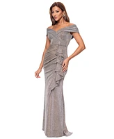 Xscape Women's Off-The-Shoulder Ruffled Glitter Gown