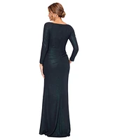 Xscape Women's Metallic V-Neck Ruched Side-Drape Gown