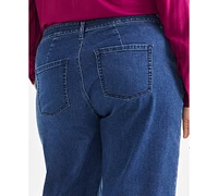 Style & Co Plus Embroidered-Hem Wide-Leg Cropped Jeans, Exclusively at Macy's