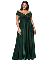 Xscape Plus Off-the-Shoulder Glitter Gown