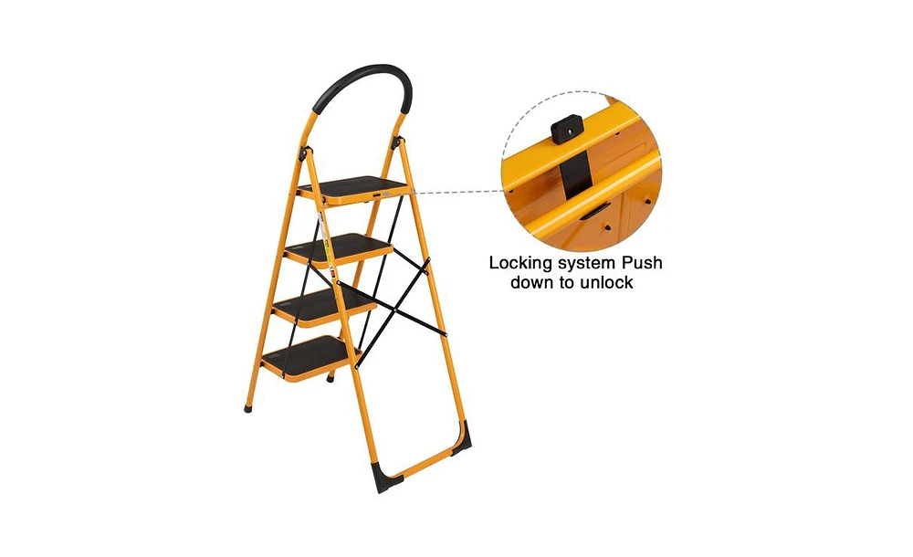 Slickblue 4-Step Folding Ladder – Portable Step Stool, Sturdy and Lightweight for Home and Office Use