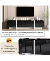 Slickblue White & Black Contemporary Rectangle Design Tv Stand – Modern Tv Console Table for TVs Up to 80”