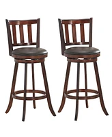 Sugift 2 Pieces 360 Degree Swivel Wooden Counter Height Bar Stool Set with Cushioned Seat