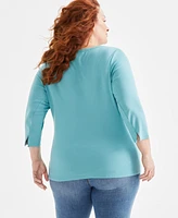 Style & Co Plus Size Pima Cotton 3/4-Sleeve Top, Exclusively at Macy's