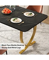 Tribesigns Rectangular Dining Table for 4, 63 Inches Modern Kitchen Table with Faux Marble Table Top and Metal Legs for Dining Room, Kitchen, Black &