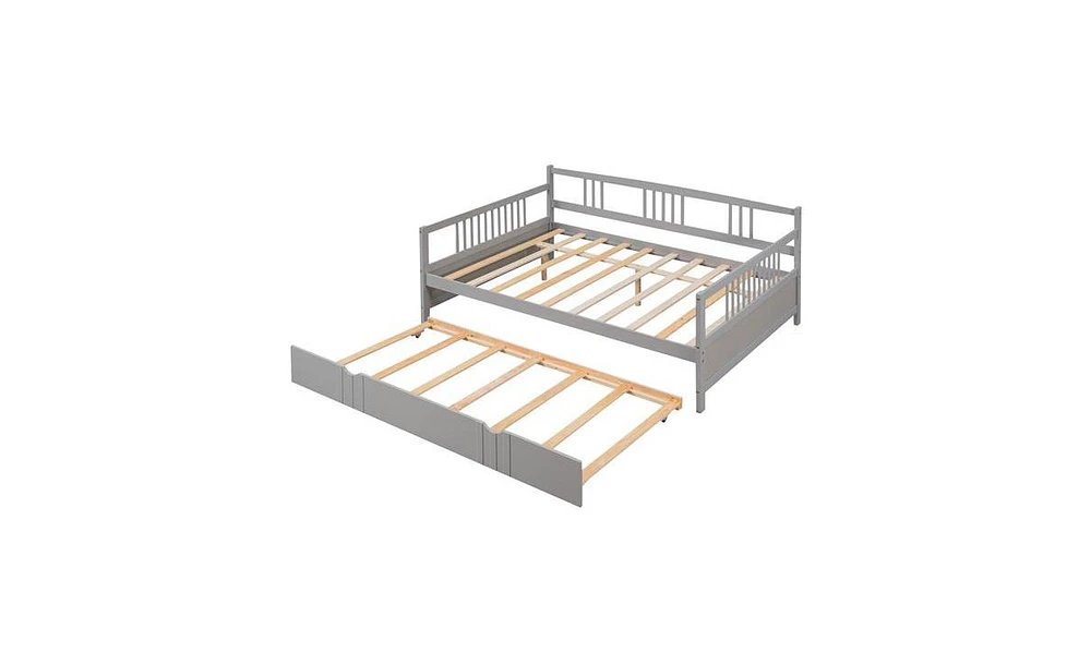 Slickblue Full Wood Daybed with Twin Trundle, Space-Saving Bed Frame for Kids & Guest Rooms