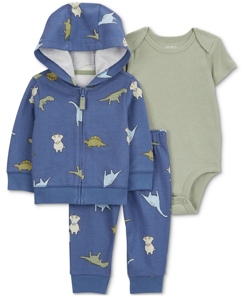 Carter's Baby Boys Cotton Dinosaur Little Jacket, Bodysuit & Pants, 3 Piece Set