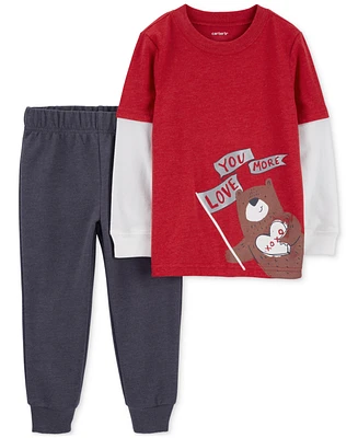 Carter's Baby Boys Love You More Graphic Layered-Look T-Shirt & Pants, 2 Piece Set