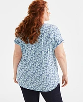 Style & Co Plus Printed Y-Neck Dolman-Sleeve Top, Exclusively at Macy's
