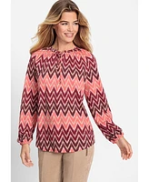 Olsen Women's Chevron Tie Neck T-Shirt