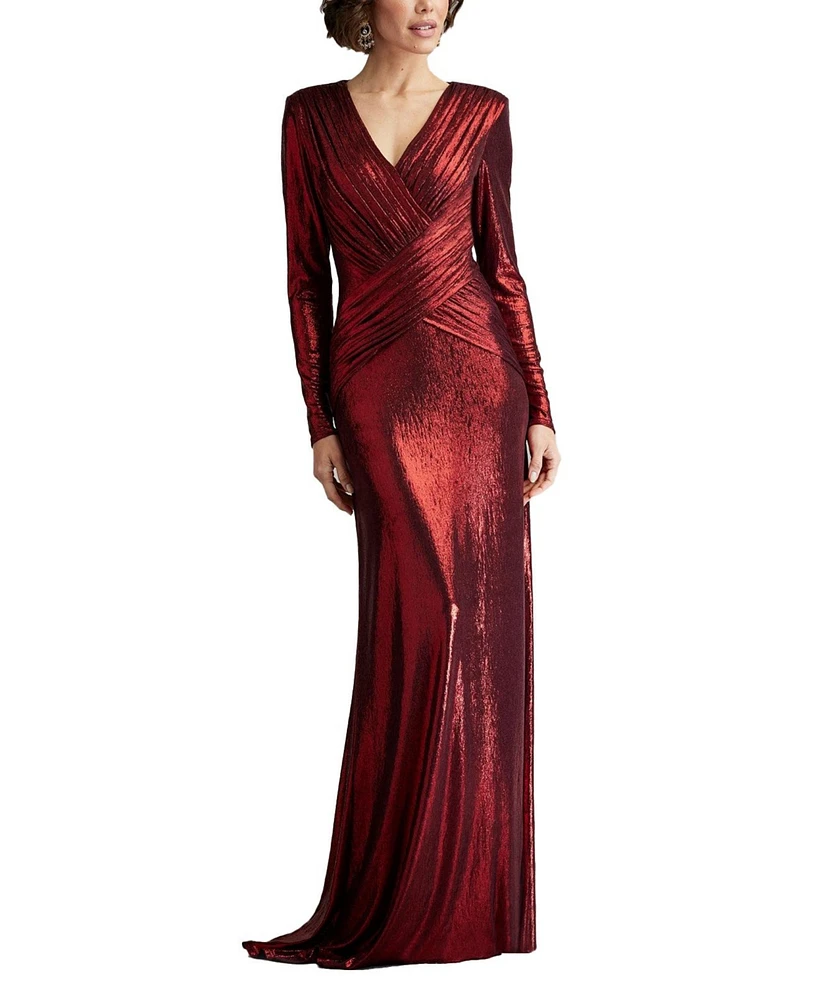 Tadashi Shoji Esau Metallic Crisscross Draped Gown