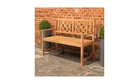 Slickblue Outdoor Garden Fir Wood Bench with Grid Back in Burlywood – Stylish and Durable Seating Solution for Patios, Gardens, and Outdoor Spa