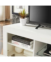Slickblue Sleek White Modern Tv Stand with Led Lighting – Glossy Finish for Living Room, Lounge, or Bedroom