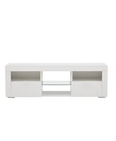 Slickblue Sleek White Modern Tv Stand with Led Lighting – Glossy Finish for Living Room, Lounge, or Bedroom