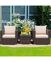 Sugift 3 Pieces Patio Conversation Rattan Furniture Set with Cushion