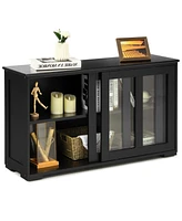Sugift Sideboard Buffet Cupboard Storage Cabinet with Sliding Door
