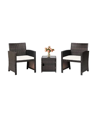 Sugift 3 Pieces Patio Wicker Furniture Set with Storage Table and Protective Cover