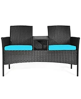 Sugift Wicker Patio Conversation Furniture Set with Removable Cushions and Table