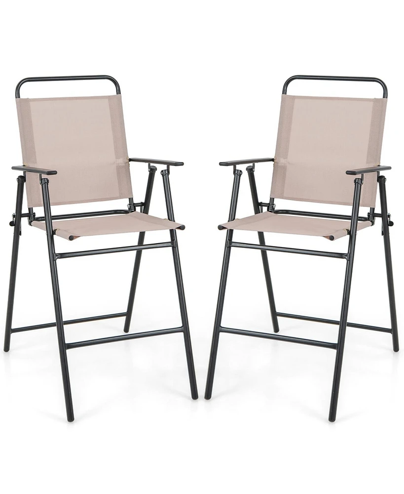 Sugift Patio Folding Bar Stool Set of 2 with Metal Frame and Footrest